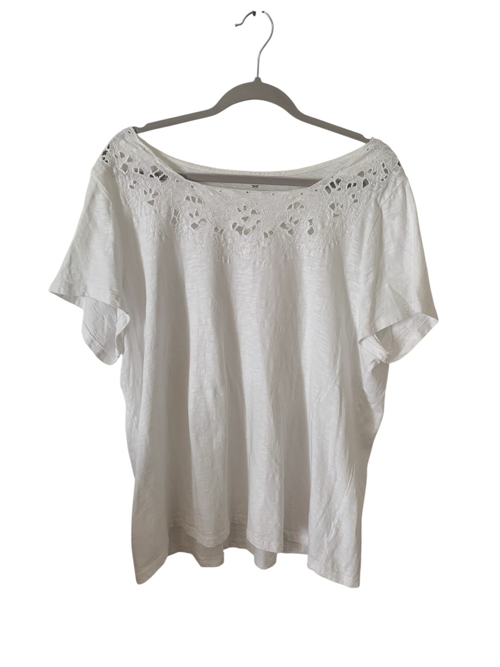 Talbots Woman White Eyelet Lace Accent Cotton Top Short Sleeve Plus Size 2X